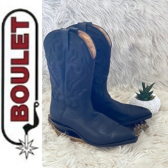EUC BOULET 🇨🇦 Black leather western cowboy boots, 8.5 men’s - Picture 6 of 12